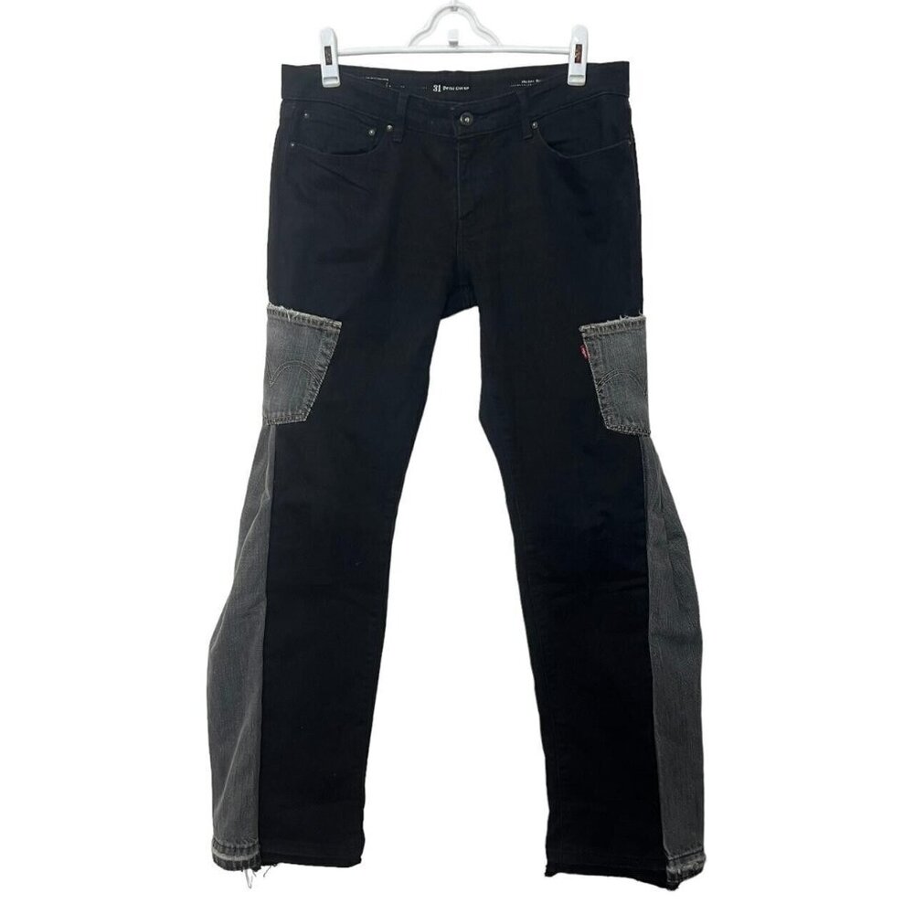 OOAK Upcycled Levi's Cargo Flared Jeans Two Tone Black &‎ Grey Womens 31